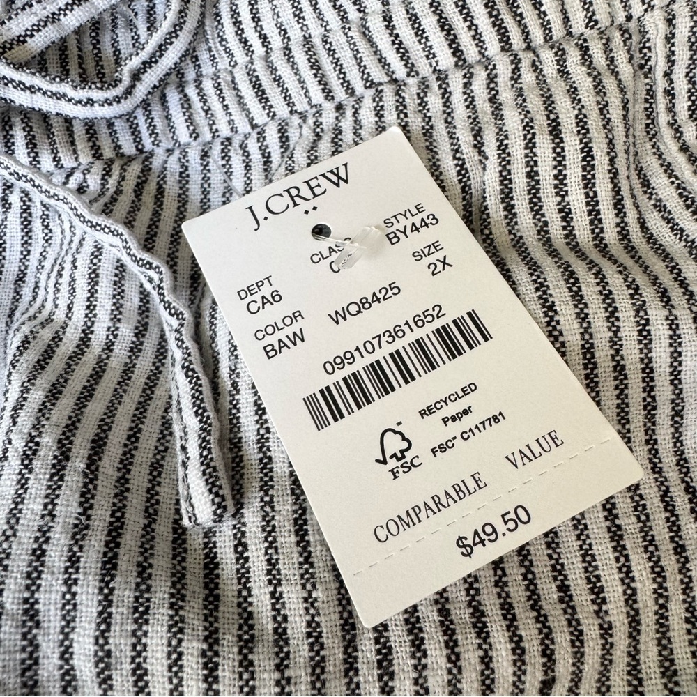 J. Crew Drawstring Linen Black and White Striped Shorts - Picture 10 of 12